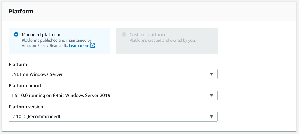 Elastic Beanstalk Platform Settings