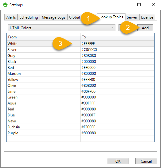 Lookup Table Settings