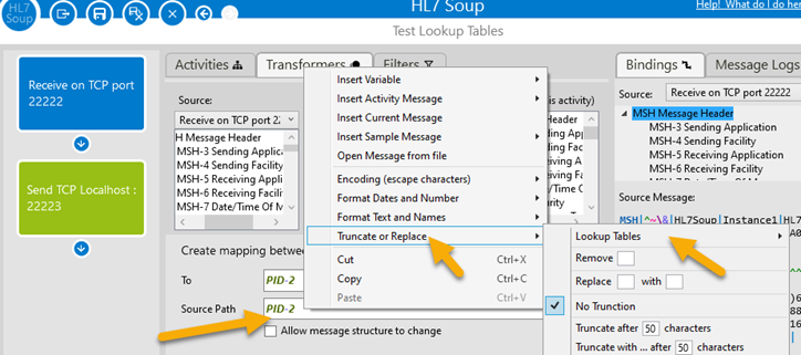 Using the lookup tables for a mapping transformer