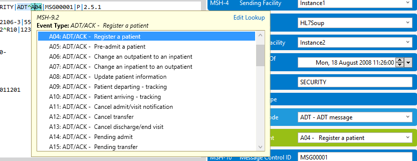 MSH Message Type Selection