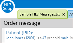HL7 Message Viewer showing the Message Type Description