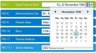 HL7 Segments grid data dropdown in software editor